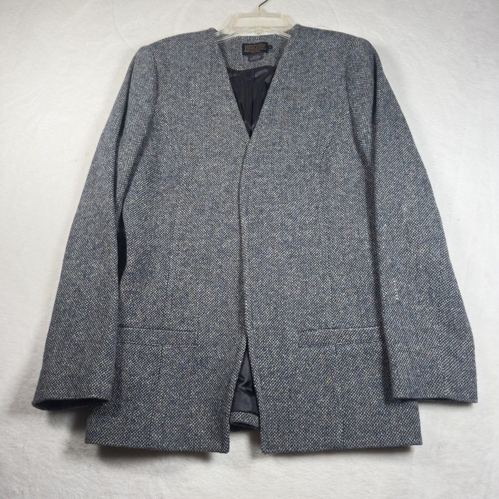 Pendleton Blazer Jacket Womens M Blue Wool Flecked Open Front Lined‎ Workwear